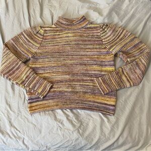 Rachel Zoe Cropped Pastel Striped Knit Sweater with Puffy Sleeves